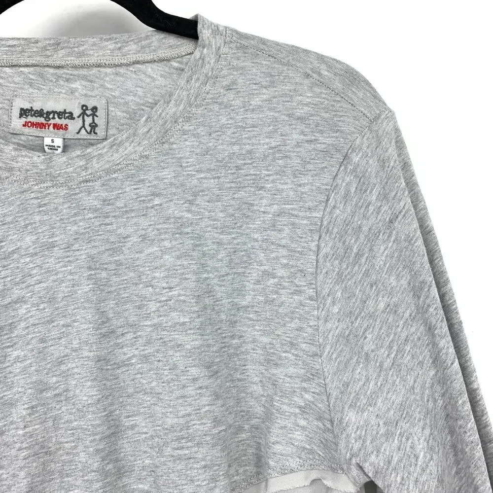 Pete & Greta by Johnny Was Women's Size S Libby Mixed Media Top Long Sleeve Gray